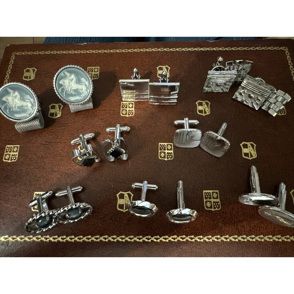 Vintage 8 Pairs Silver Tone Cufflinks Men's Accessory Set Lot